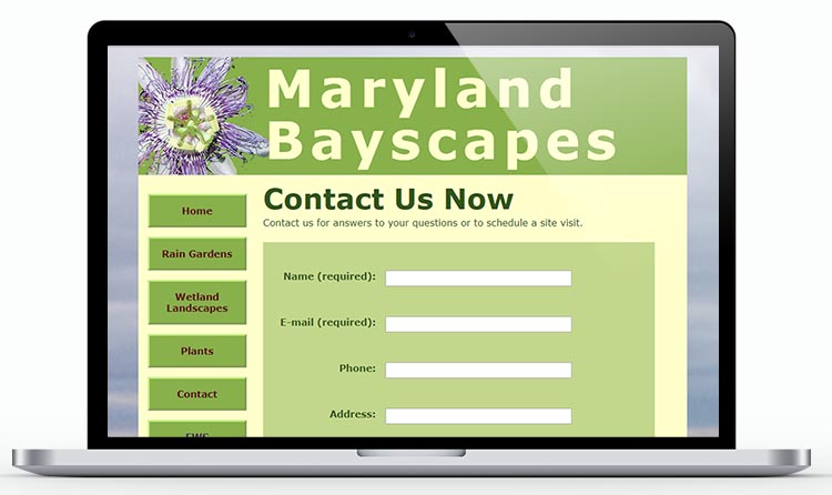maryland bayscapes on laptop with contact form